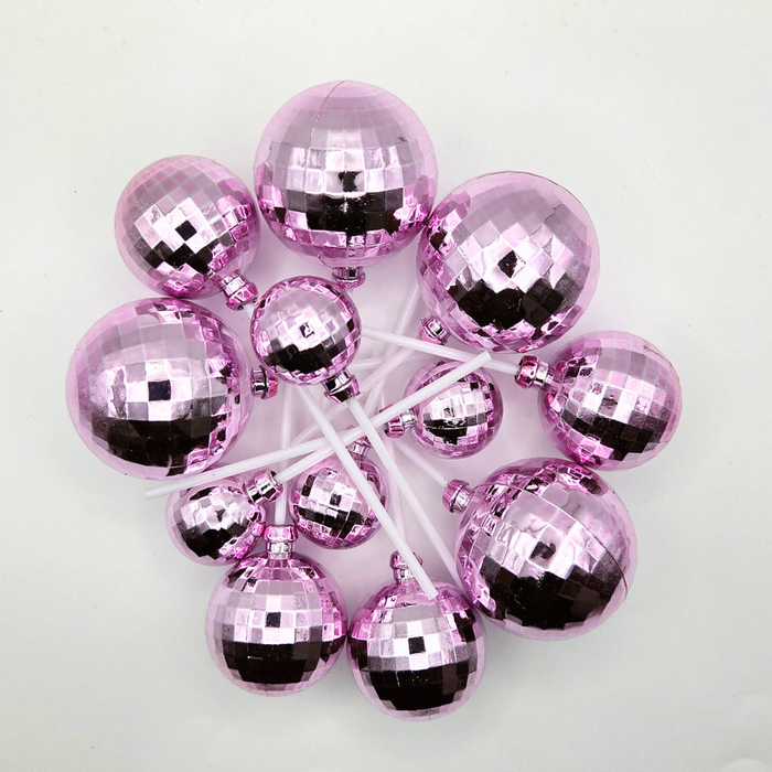 Cake Ball Toppers 12pc Mixed Sizes - Pink Mirror