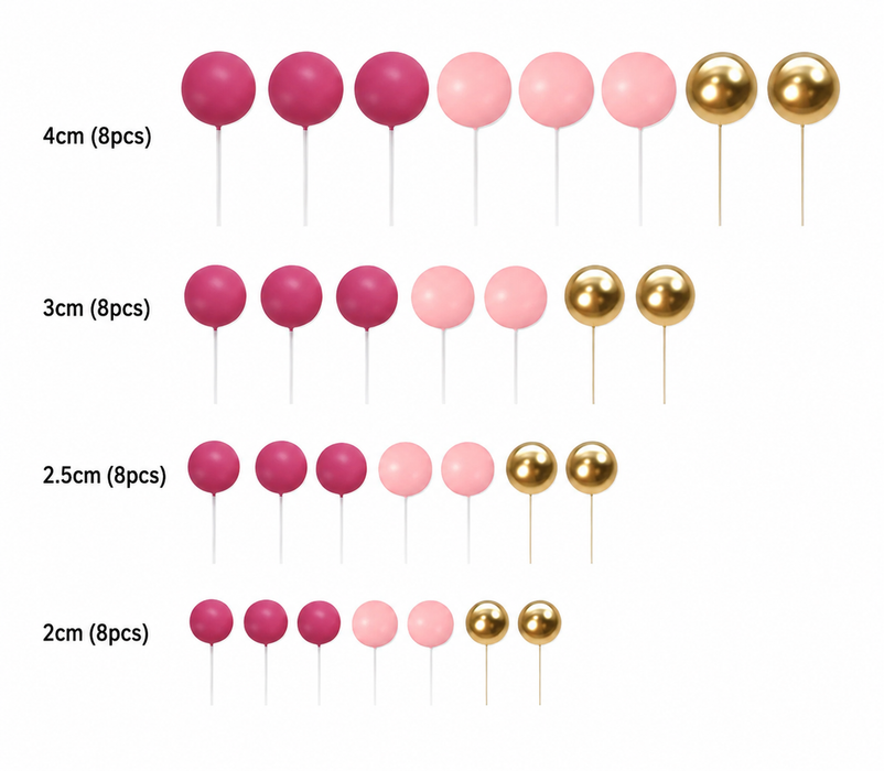 Cake Ball Toppers 32pc - Berry Pink & Gold