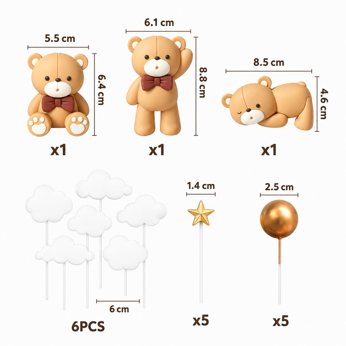 Cake Topper Deco Kit - Teddy Bear 19pc