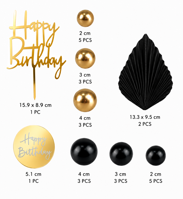 Cake Topper Deco Kit - Luxe Black & Gold