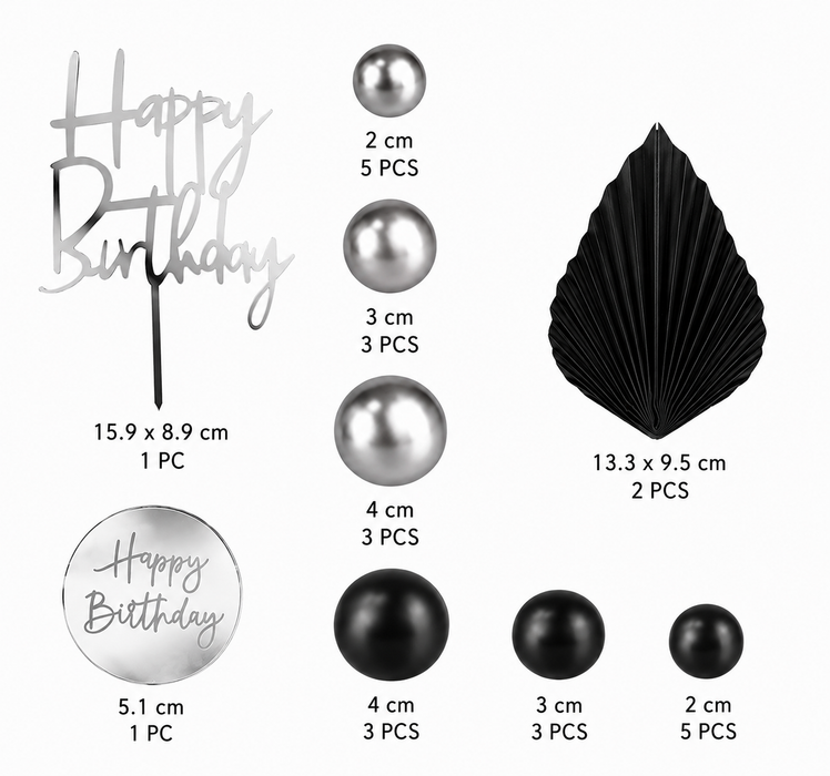 Cake Topper Deco Kit - Black & Silver Luxe