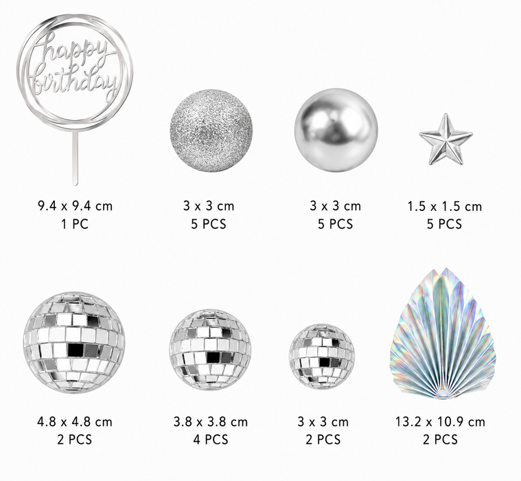 Cake Topper Deco Kit - Silver Disco Luxe