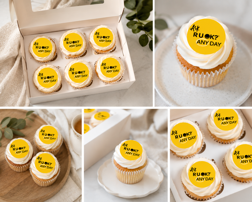 ASK R U OK? Logo Edible Icing Image - 24 Cupcake Toppers