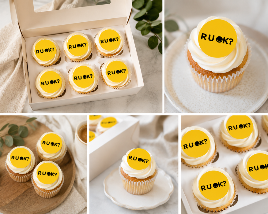 R U OK? Logo Edible Icing Image - Bulk Buy (100-500 toppers)