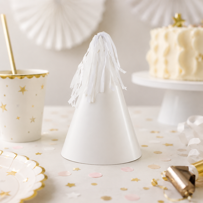 FiveStar Party Hat with Tassel Topper White 10pk