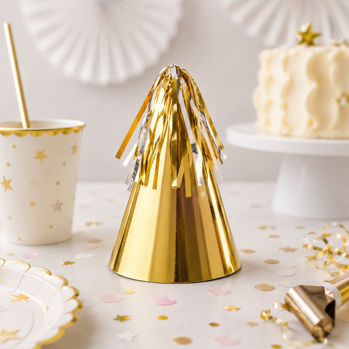 FiveStar Party Hat with Tassel Topper Metallic Gold 10pk