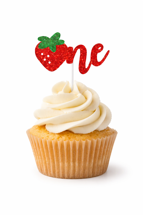 Berry First ONE Strawberry Cupcake Toppers 12pk