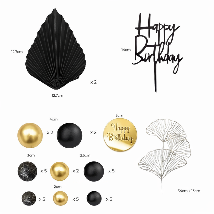 Birthday Cake Topper Deco Kit - Black & Gold