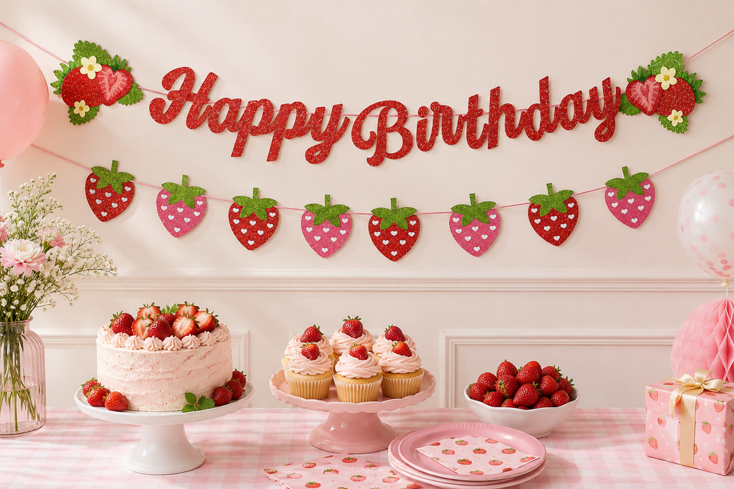 Strawberry Birthday Banner 2pc Set