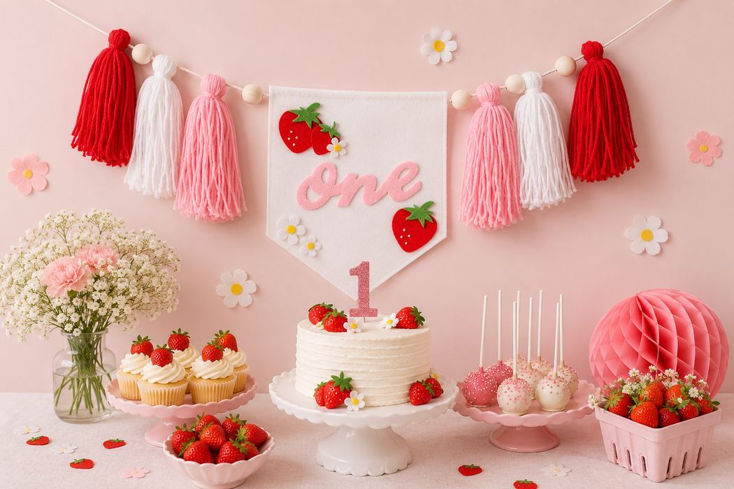 Strawberry Birthday One Fabric Banner Set