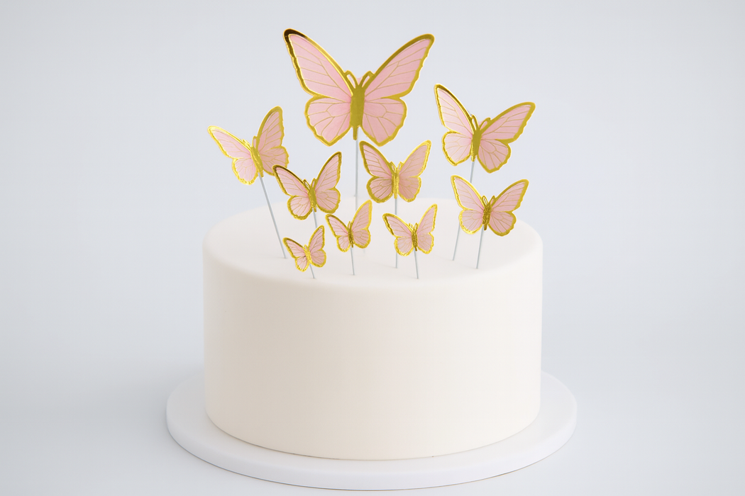 Pink Butterfly Cake Topper Decorations - 10pk