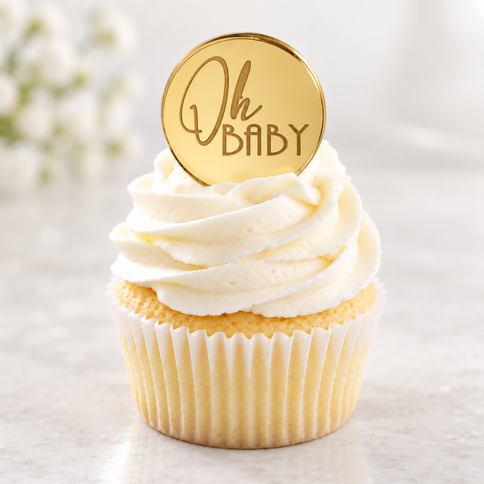 Oh Baby Gold Acrylic Disc Cupcake Toppers 10pc