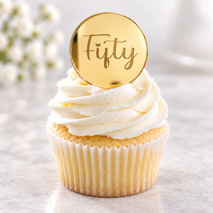 Fifty Acrylic Disc Cupcake Toppers Gold