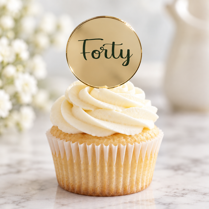 Forty Acrylic Disc Cupcake Toppers Gold