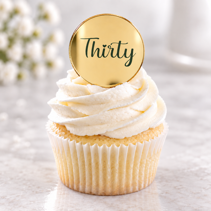 Thirty Acrylic Disc Cupcake Toppers Gold