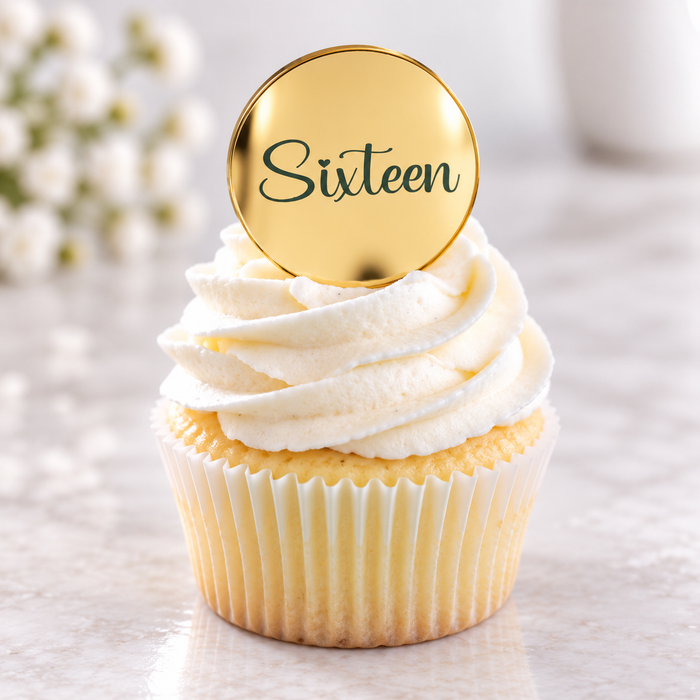 Sixteen Acrylic Disc Cupcake Toppers Gold
