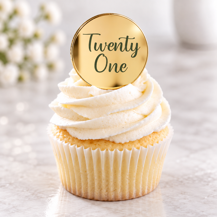 Twenty-One Acrylic Disc Cupcake Toppers Gold