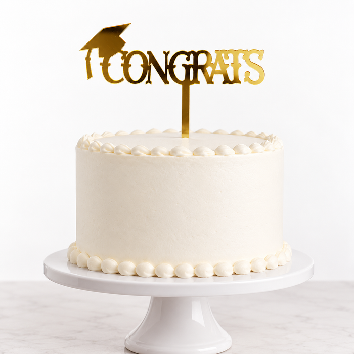 Congrats Grad Gold Thin Acrylic Cake Topper 12cm