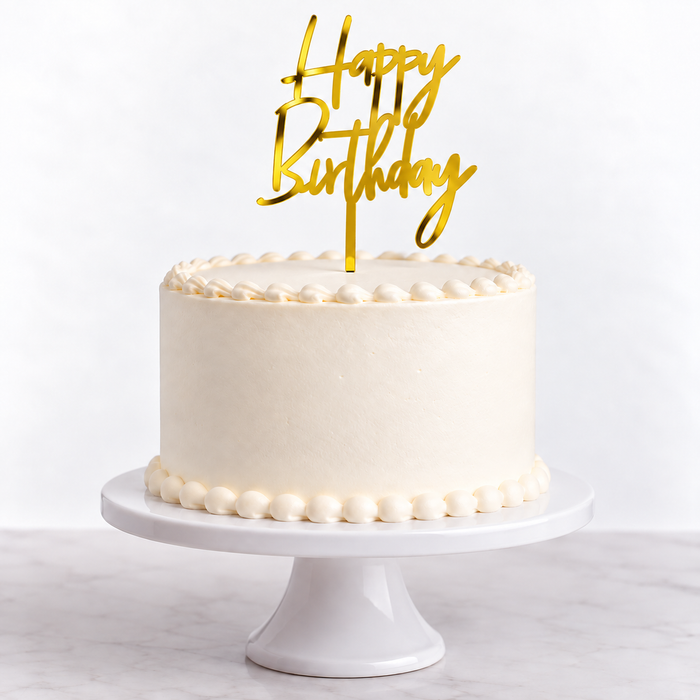 Happy Birthday Gold Thin Acrylic Cake Topper 10cm