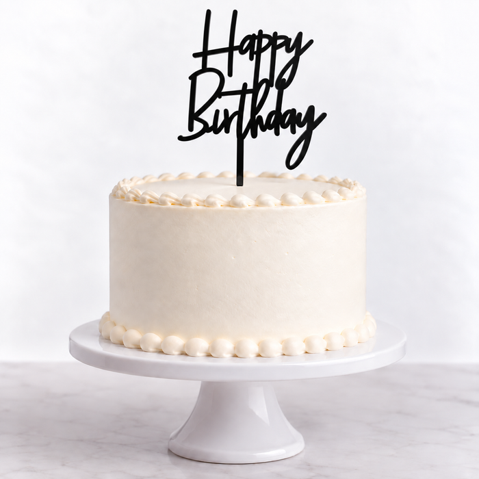 Happy Birthday Black Thin Acrylic Cake Topper 10cm