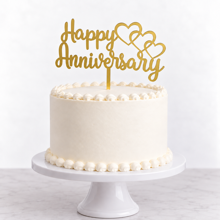 Happy Anniversary Gold Thin Acrylic Cake Topper 12cm