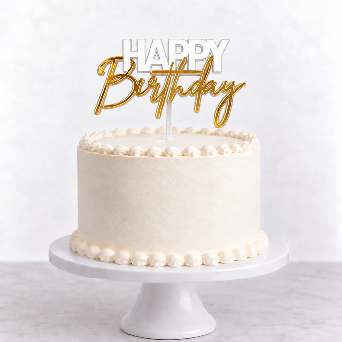 Happy Birthday Double Layer Cake Topper Gold