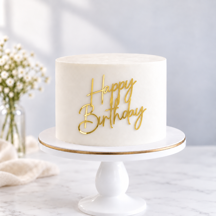 Happy Birthday Acrylic Cake Charm Gold 10cm
