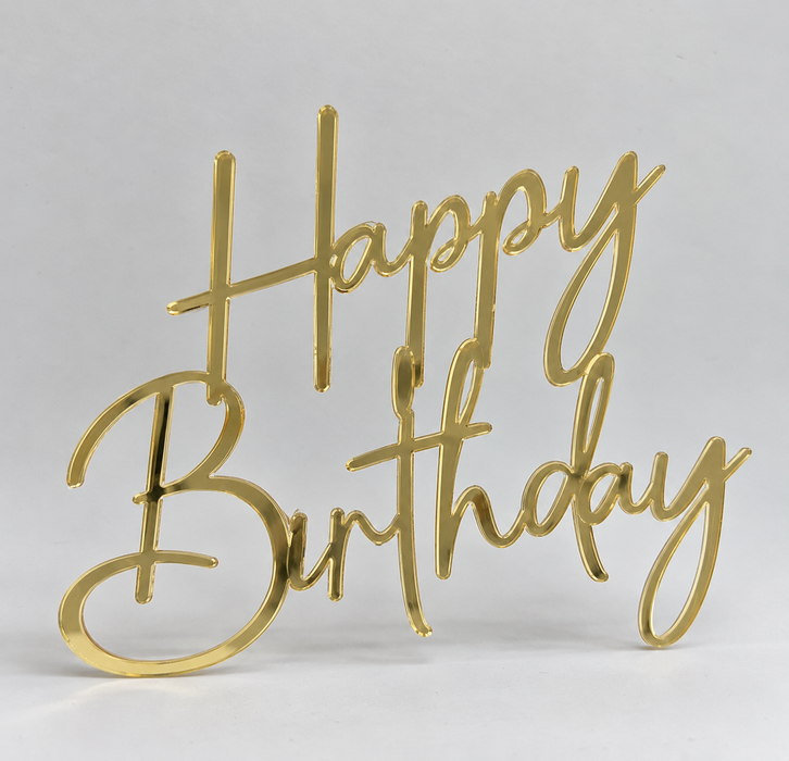 Happy Birthday Acrylic Cake Charm Gold 10cm