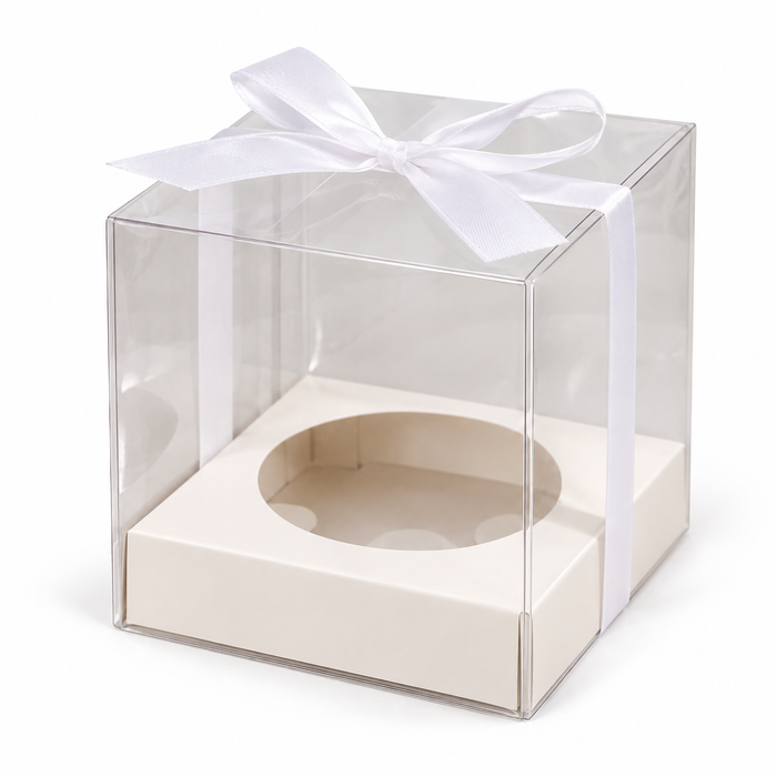 Clear Single Cupcake Box with White Ribbon