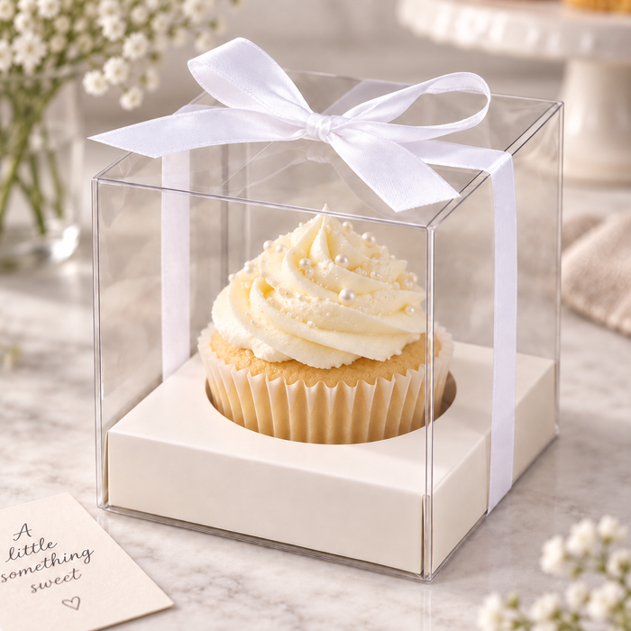 Clear Single Cupcake Box with White Ribbon