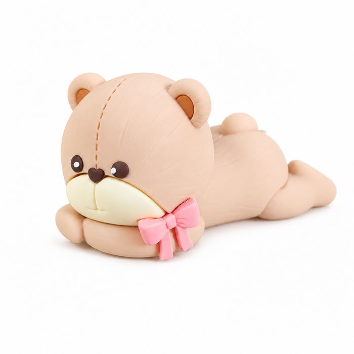 Sleeping Teddy Bear Figurine - Pink 1pc