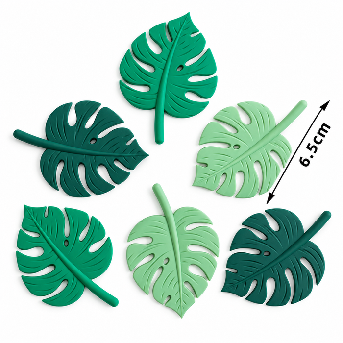 Plastic Monstera Leaf Topper Figurine Set 6pc