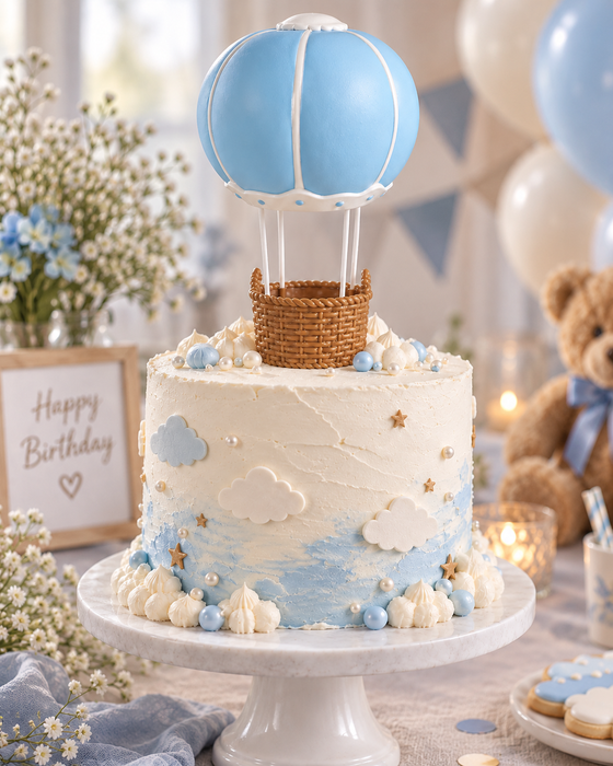 Cake Topper Figurine - Hot Air Balloon Blue