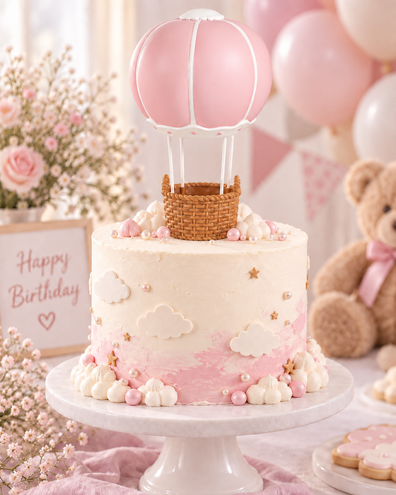 Cake Topper Figurine - Hot Air Balloon Pink