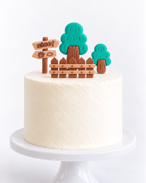 Cake Topper Figurine - Farm Trees & Fence Set 4pc