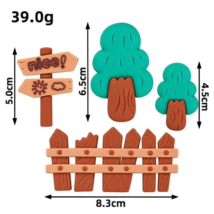 Cake Topper Figurine - Farm Trees & Fence Set 4pc