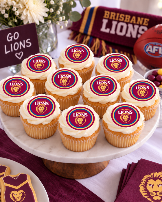 Brisbane Lions 24 Edible Cupcake Toppers (4cm)