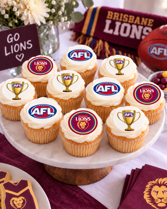 AFL Finals Lions Mixed Edible Icing Image - 24 Cupcake Toppers
