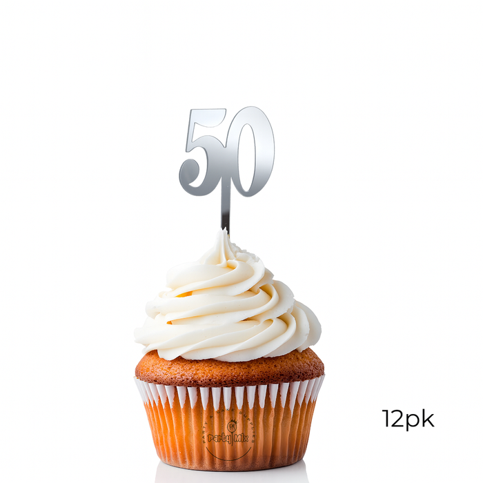 Acrylic Cupcake Toppers 12pk - Silver 50th