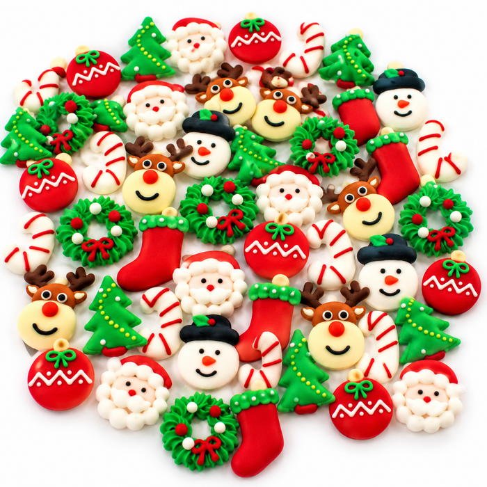 Assorted Edible Sugar Christmas Decorations 40mm - 96pcs