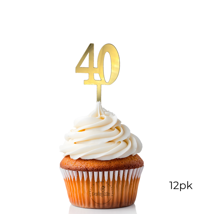 Acrylic Cupcake Toppers 12pk - Gold 40th