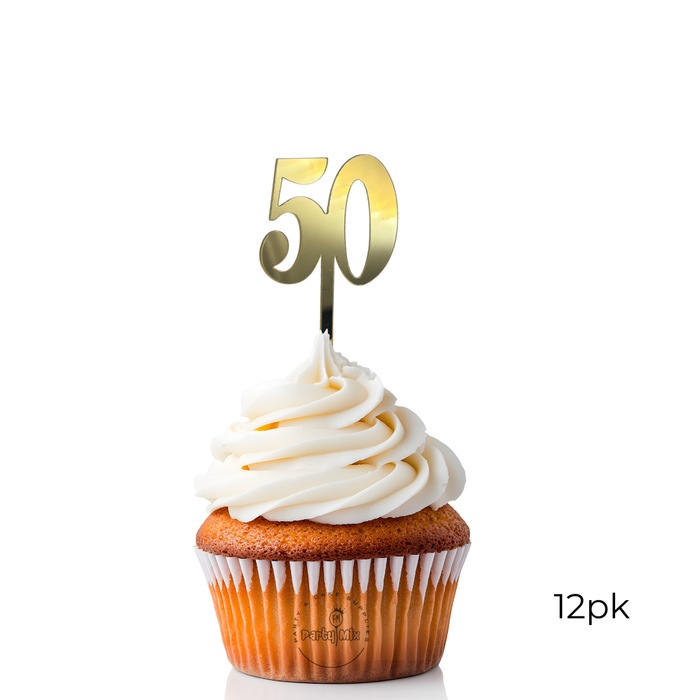 Acrylic Cupcake Toppers 12pk - Gold 50th