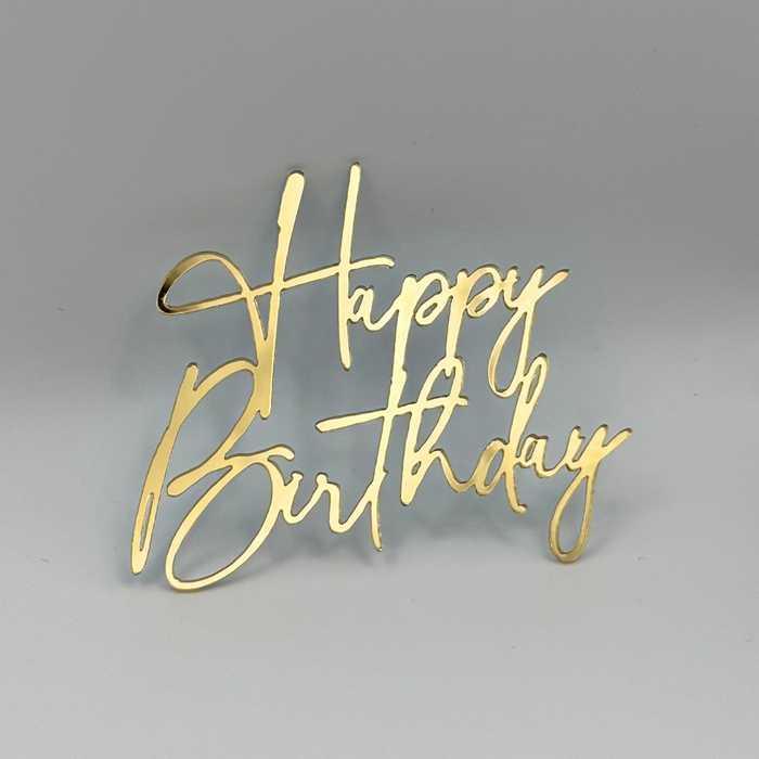 Happy Birthday Acrylic Cake Charm Gold 8cm