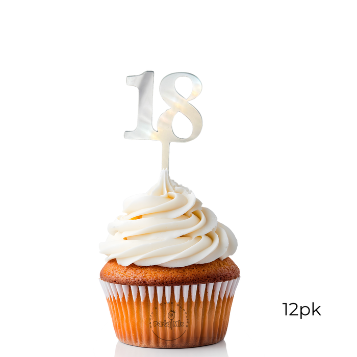 Acrylic Cupcake Toppers 12pk - Silver 18th