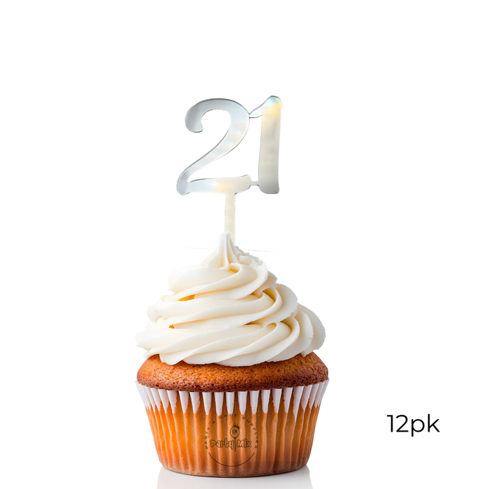 Acrylic Cupcake Toppers 12pk - Silver 21st