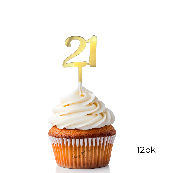 Acrylic Cupcake Toppers 12pk - Gold 21st