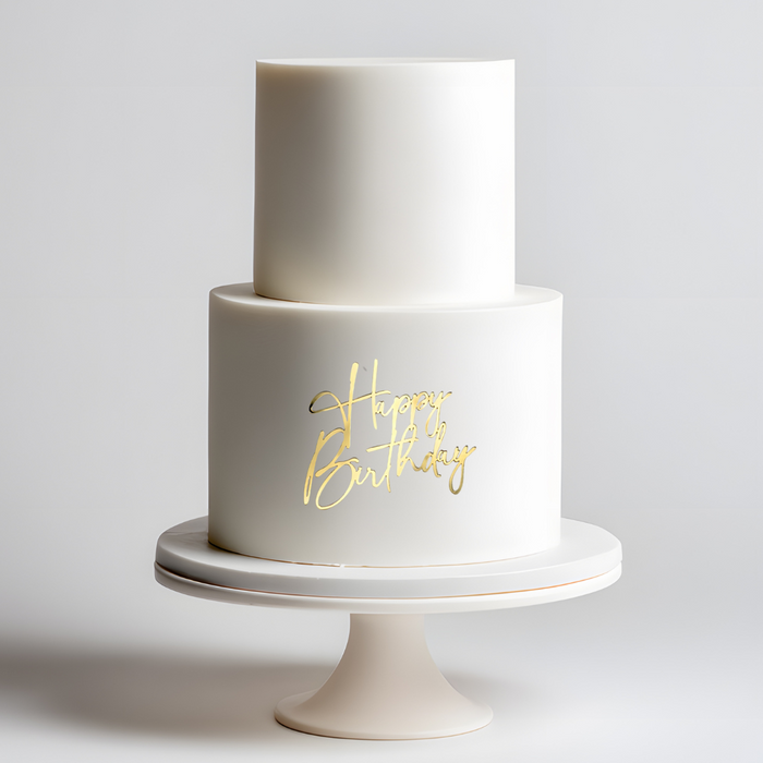 Happy Birthday Acrylic Cake Charm Gold 8cm