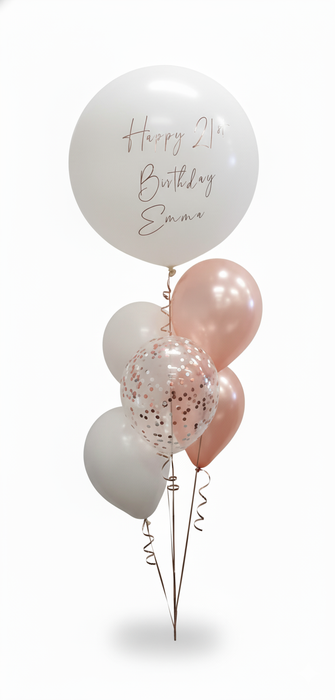 Personalised 60cm White & Rose Gold Balloon Bouquet