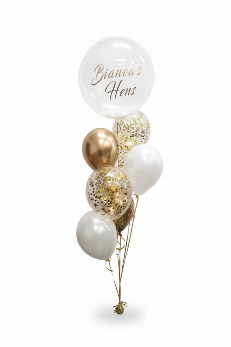 Personalised Gold & White Bubble Balloon Bouquet