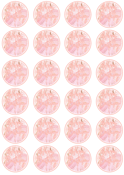 Edible Cupcake Toppers - Happy Birthday Rose Gold